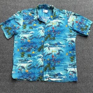 Hawaiian Shirt Large Fish USA Button Shirt Hawaii Brand Large Palm Tree